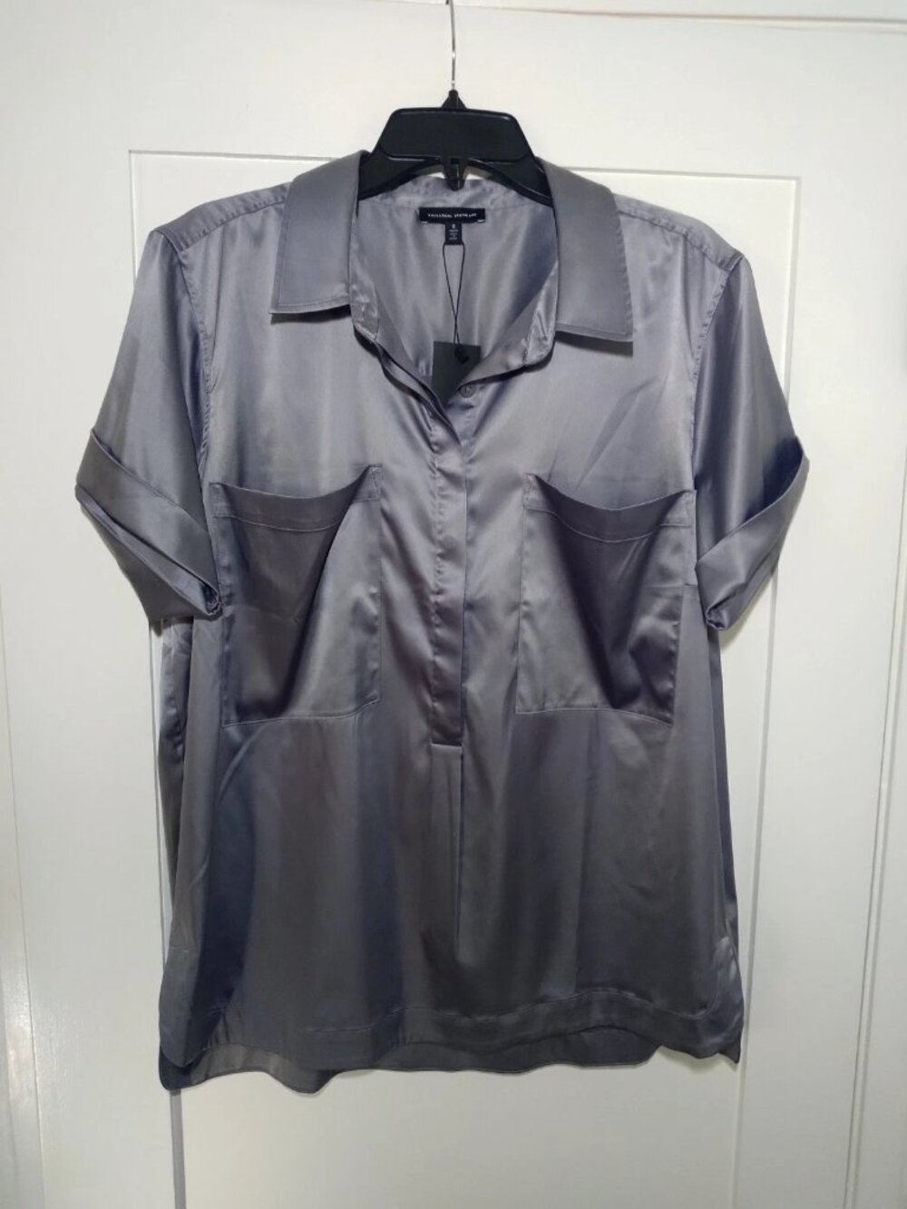 Universal Standard Trish Satin Button Down Dual Chest Pocket Short Sleeve Sz Sm